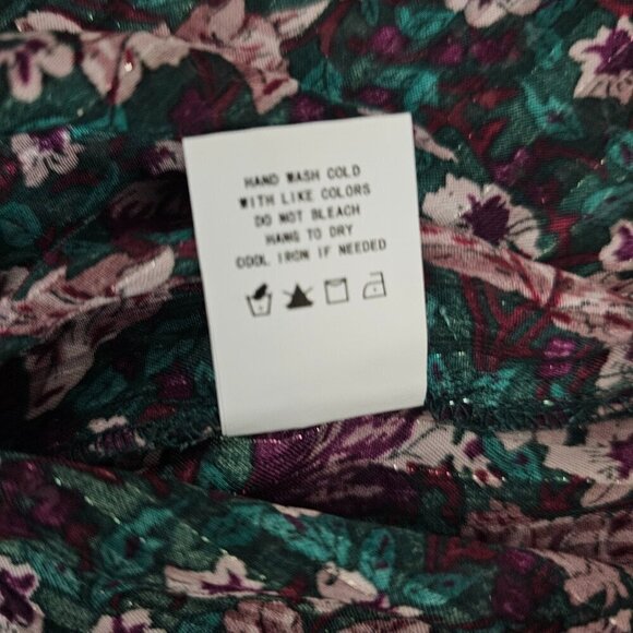 Melloday Long Sleeve Semi Sheer Floral Purple And Green Button Up Blouse - Picture 9 of 9